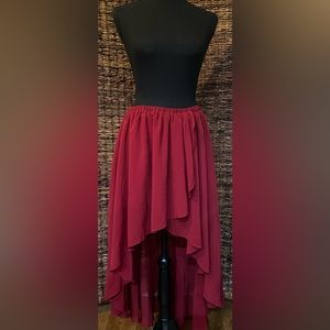 Wine red high low skirt, lined, large